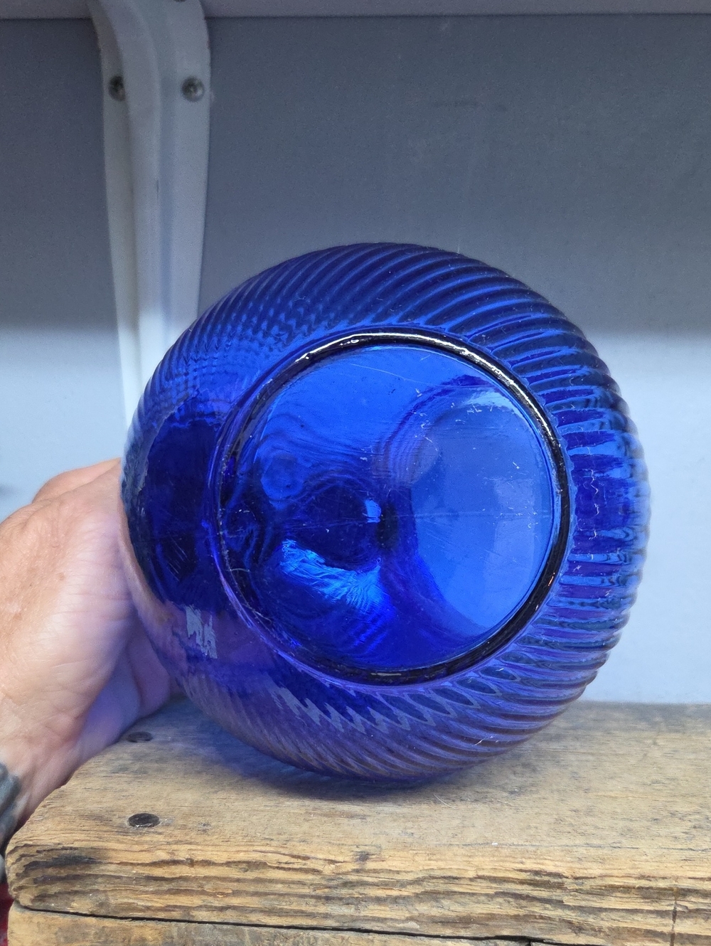 Vintage Hazel Atlas Cobalt Blue Ribbed Tilt Ball Pitcher 1930s Depression Glass - Picture 5 of 7